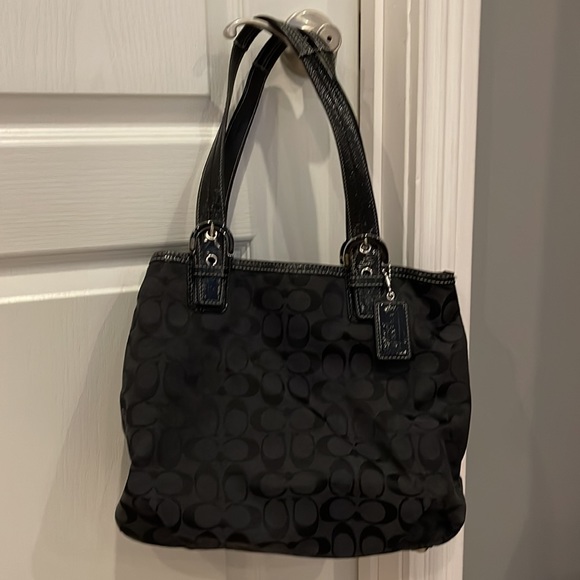 COACH black signature handbag, gently used - Picture 2 of 9